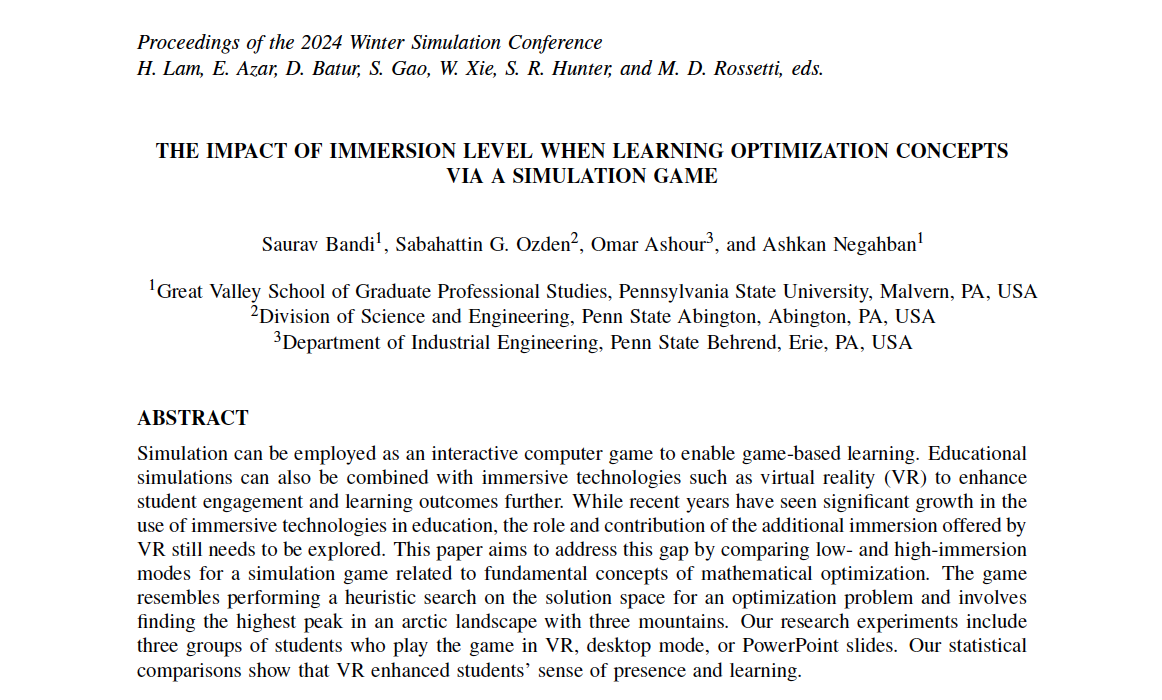 National Science Foundation – Immersive VR Research for Education